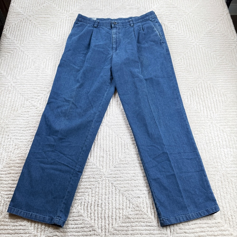 Vintage Dockers Pleated Denim Pants Mens 34x30 Blue Old Money Grandpa Preppy